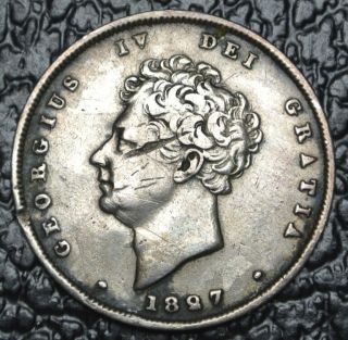 1827 Great Britian - Shilling - Sterling Silver - George Iv - Rare Date