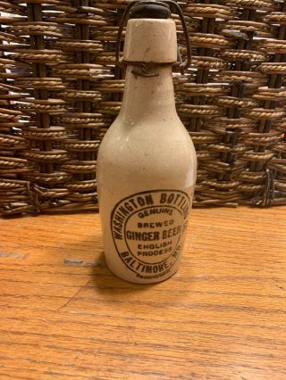Rare Ginger Beer Stoneware Bottle - Washington Bottling Co.  Baltimore Wire Top