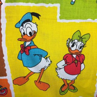 RARE Vintage Disney Character Twin flat Sheet Fabric Bambi Mickey Alice Donald 5