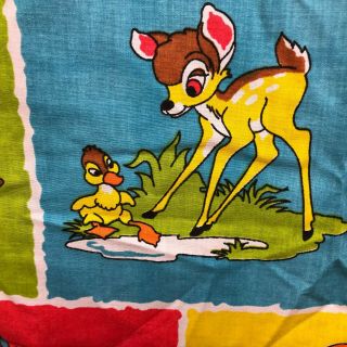 RARE Vintage Disney Character Twin flat Sheet Fabric Bambi Mickey Alice Donald 7