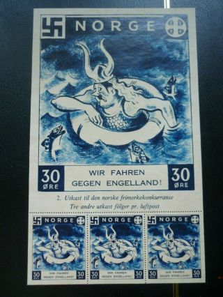 Revenue Stamps Norway Anti - Nazi War Propaganda Label Sheet Gummed Mnh Rare