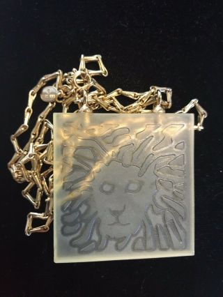 Rare Vintage Signed Anne Klein Lucite Lion Head Necklace Pressed Lucite Necklace