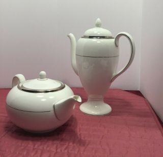 Steal It Wedgwood Carlyn Teapot (rare) And Coffee Pot White/platinum Trim.