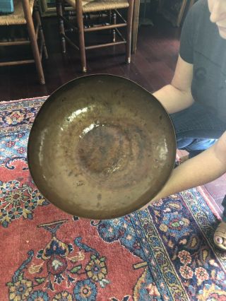 Rare Large Hammered Arts And Crafts 16 1/2 Inch Copper Bowl 8