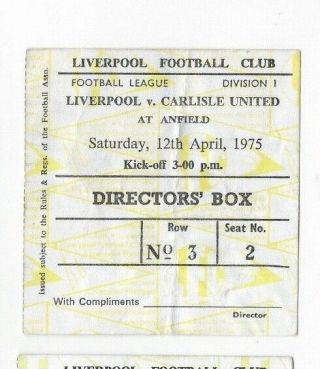 Mega Rare: Liverpool V Carlisle United Ticket Directors 
