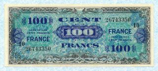 France 100 Francs 1944 P123e Vf,  W/rare Block No.  10