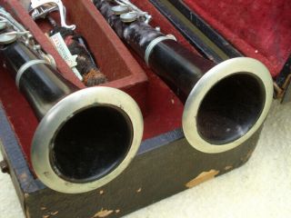 Rare Vintage Antique 19th Century Dueling Clarinets,  Case