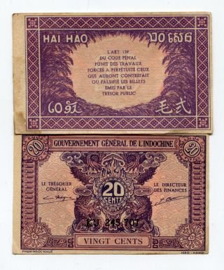 French Indochina P 90 20 Cents Au Rare Banknote Paper Money