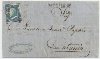 1859 Italy Sicily Cover,  Sa 8d,  Rare 2gr Stamp,  $1000.  00,  Certificate