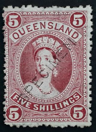 Rare 1882 - Queensland Australia 5/ - Rose Large Chalon Head Stamp Specimen