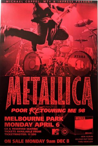 Metallica Tour Poster Rare 1998 Australia 74x48cm Music Concert Poster