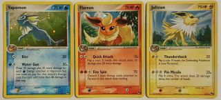 Eeveelutions - Flareon,  Jolteon,  Vaporeon Pop3 Pokemon Cards Ultra Rare Holo Nm