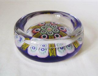 Rare Straethern Paperweight Of Bowl Shape & Complex Spoke Design On Blue Ground