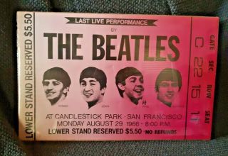 RARE The Beatles 1966 Last Live Performance at Candlestick Park Promo Ticket VG 3