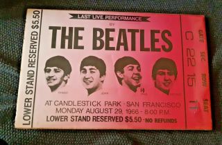 RARE The Beatles 1966 Last Live Performance at Candlestick Park Promo Ticket VG 5