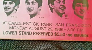 RARE The Beatles 1966 Last Live Performance at Candlestick Park Promo Ticket VG 7