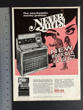 Rock - Ola 440 Jukebox Never Quits Rare 1969 11x14.  5” Promo Ad