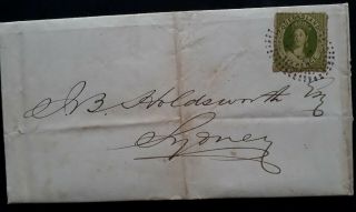 Rare 1867 Queensland Australia Letter - 6d Yllw Grn Chalon Head Stamp Ship Letter