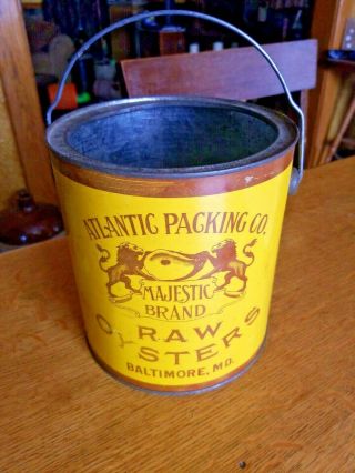 Rare Atlantic Packing Co Majestic Brand Oysters Tin Can Bail Handle Baltimore