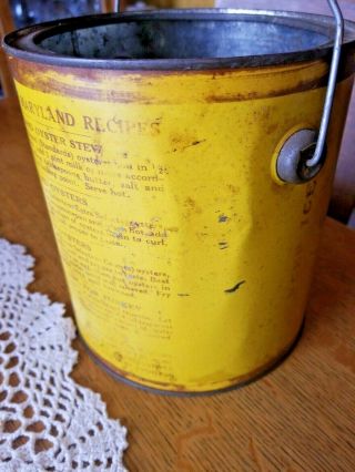 Rare Atlantic Packing Co Majestic Brand OYSTERS Tin Can Bail Handle Baltimore 6