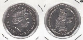 Isle Of Man Rare 50 Pence Unc Coin 2004 Year Km 1293 Motorcycle Tt Races Trophy