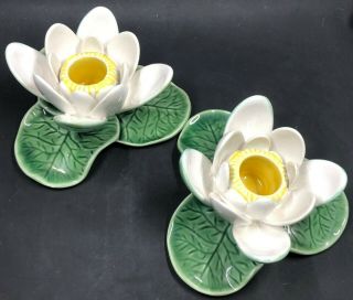 2 Rare Tiffany & Co Ceramic Lotus Candle Holders Handmade Made In Portugal