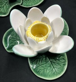 2 RARE Tiffany & Co Ceramic Lotus Candle Holders Handmade Made In Portugal 3
