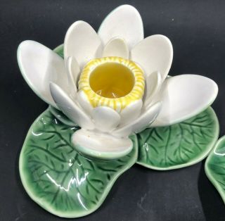 2 RARE Tiffany & Co Ceramic Lotus Candle Holders Handmade Made In Portugal 8