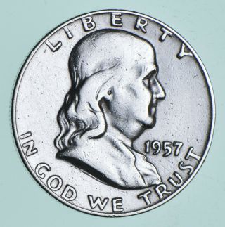 Higher Grade - 1957 - D - Rare Franklin Half Dollar 90 Silver Coin 796
