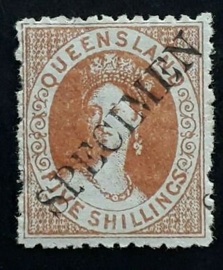 Rare 1880 - Queensland Australia 5/ - Yellow Ochre Chalon Head Stamp Specimen
