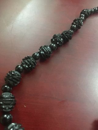 Rare Antique Victorian Whitby Jet Carved 16” Necklace Mourning 4