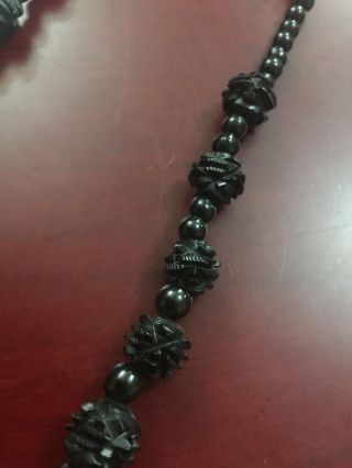 Rare Antique Victorian Whitby Jet Carved 16” Necklace Mourning 5