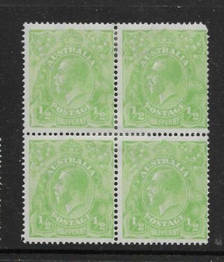 1914 Kgv 1/2d Yellow - Green Single Watermark Block " 4 " Fresh & " Rare "