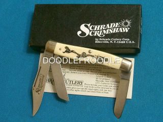 Rare Vintage Schrade Usa Sc505 Funks Hybrids Pheasants Scrimshaw Stockman Knife