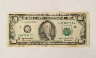 1993 Us One Hundred Dollar Note Bill Rare 26 Years Old $100 Old Money