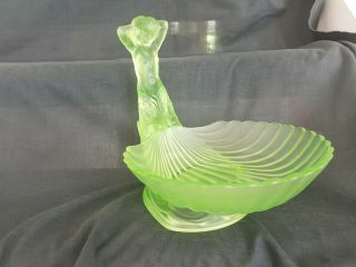 Art Deco Green Glass Mermaid With Bowl Rare