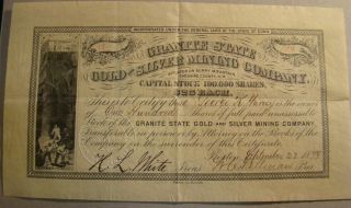1879 Surry Mountain Cheshire County Granite State Gold Mine Stock Cert Very Rare