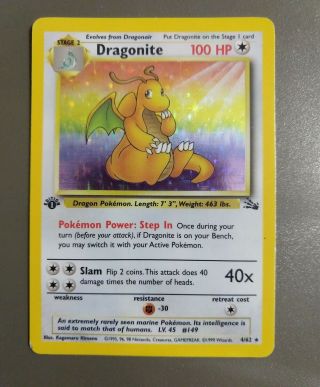 Dragonite - 4/62 - 1st Edition - Holo Rare - Fossil Set - Pokemon Card - Lp/nm