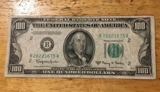 Rare Mid Century Us $100 Bill York,  Ny Seriel 26221675,  Circulated