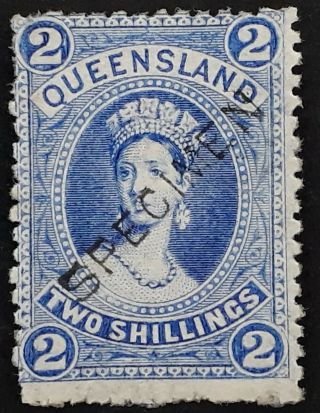 Rare 1882 - Queensland Australia 2/ - Bright Blue Large Chalon Head Stamp Specimen