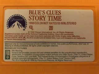 Blue’s Clues Story Time VHS 1998 Nick Jr.  Nickelodeon Video Tape Rare 838883 4
