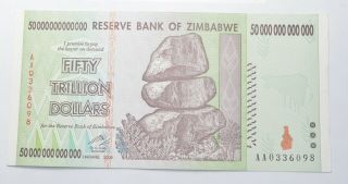 Rare 2008 50 Trillion Dollar - Zimbabwe - Uncirculated Note - 100 Series 714