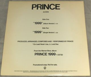 Prince 1999 Us Promo 12 " Long And Short Versions Rare Exc
