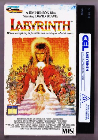 Rare Australian Labyrinth Vhs 1986 Fantasy Jim Henson David Bowie Cel Cardboard