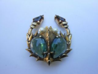 Vintage Signed Schiaparelli Figural Crab Jelly Belly Glass Pin/brooch Rare Find