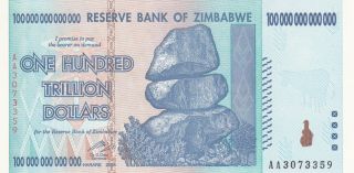 100 Trillion Dollars Unc Crispy Banknote From Zimbabwe 2008 Pick - 91 Rare