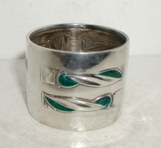" William Hair Haseler Art - Nouveau Solid Silver & Enamel Napkin Ring " Rare 2