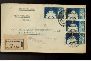 1939 Mexico Registered Sunburst Cover To Fiji Rare