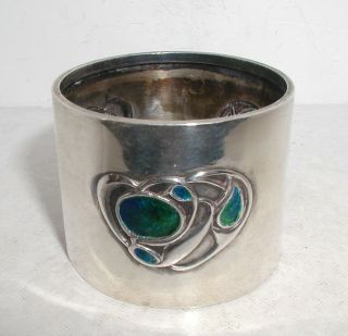 " Liberty & Co Art - Nouveau Solid Silver & Enamel Napkin Ring " Very Rare 3
