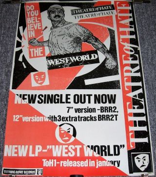 Theatre Of Hate Rare Uk Record Company Promo Poster " Westworld " Debut Album 1982